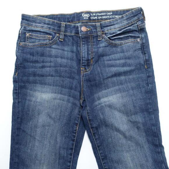 Gap Cropped Jeans Women's 6/28 Blue Denim Pockets Slim Fit Straight Leg Zip Fly - Picture 3 of 7